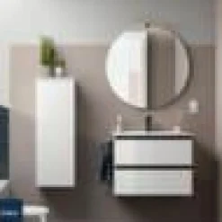 Mueble Suspendido 2 Cajones 70 Cm Con Tirador En Blanco Soft Y Lavabo Porcelana – Spirit – Salgar