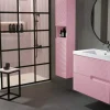 Mueble Suspendido 2 Cajones Frente Fresado Liso De MDF 22 Mm Acabado Rosa + Lavabo Cerámico Grosor 1,7 Cm Blanco Brillo – Saser – DP Baños