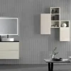 Mueble Suspendido 2 Cajones Frente Fresado Liso De MDF 22 Mm Acabado Beige + Lavabo Cerámico Grosor 1,7 Cm Blanco Brillo – Saser – DP Baños