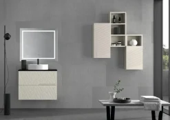Mueble Suspendido 2 Cajones Frente Fresado Liso De MDF 22 Mm Acabado Beige + Lavabo Cerámico Grosor 1,7 Cm Blanco Brillo – Saser – DP Baños