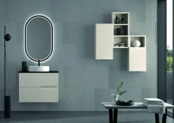 Mueble Suspendido 2 Cajones Frente Fresado Liso De MDF 22 Mm Acabado Beige + Lavabo Cerámico Grosor 1,7 Cm Blanco Brillo – Saser – DP Baños