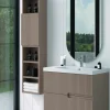 Mueble Suspendido 2 Cajones Frente Fresado Liso De MDF 22 Mm Acabado Moka + Lavabo Cerámico Grosor 1,7 Cm Blanco Brillo – Maná – DP Baños
