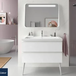 Mueble Suspendido 2 Cajones 60 Cm Con Tirador En Blanco Soft Y Lavabo Porcelana – Spirit – Salgar
