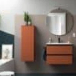 Mueble Suspendido 2 Cajones 60 Cm Con Tirador En Blanco Soft Y Lavabo Porcelana – Spirit – Salgar