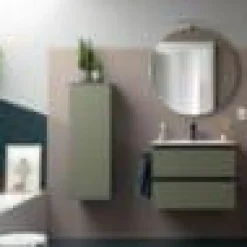 Mueble Suspendido 2 Cajones 60 Cm Con Tirador En Blanco Soft Y Lavabo Porcelana – Spirit – Salgar