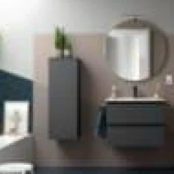 Mueble Suspendido 2 Cajones 60 Cm Con Tirador En Blanco Soft Y Lavabo Porcelana – Spirit – Salgar