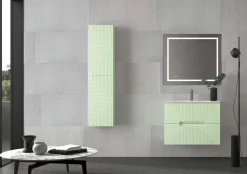 Mueble Suspendido 2 Cajones Frente Fresado De MDF 22 Mm Acabado Mint + Lavabo Cerámico Grosor 1,7 Cm Blanco Brillo – Teram- DP Baños