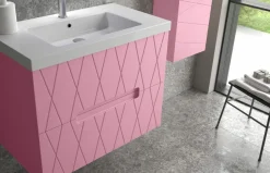 Mueble Suspendido 2 Cajones Frente Fresado De MDF 22 Mm Acabado Rosa + Lavabo Cerámico Grosor 1,7 Cm Blanco Brillo – Nanda – DP Baños