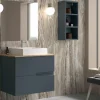 Mueble Suspendido 2 Cajones Frente Fresado Liso De MDF 22 Mm Acabado Antracita + Lavabo Cerámico Grosor 1,7 Cm Blanco Brillo – Sia – DP Baños