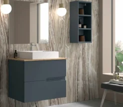 Mueble Suspendido 2 Cajones Frente Fresado Liso De MDF 22 Mm Acabado Antracita + Lavabo Cerámico Grosor 1,7 Cm Blanco Brillo – Sia – DP Baños
