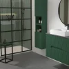 Mueble Suspendido 2 Cajones Frente Fresado De MDF 22 Mm Acabado Oliva + Lavabo Cerámico Grosor 1,7 Cm Blanco Brillo – Nanda – DP Baños