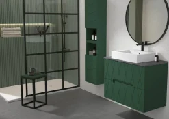 Mueble Suspendido 2 Cajones Frente Fresado De MDF 22 Mm Acabado Oliva + Lavabo Cerámico Grosor 1,7 Cm Blanco Brillo – Nanda – DP Baños