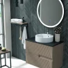 Mueble Suspendido 2 Cajones Frente Fresado Liso De MDF 22 Mm Acabado Moka + Lavabo Cerámico Grosor 1,7 Cm Blanco Brillo – Saser – DP Baños