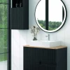 Mueble Suspendido 2 Cajones Frente Fresado De MDF 22 Mm Acabado Negro + Lavabo Cerámico Grosor 1,7 Cm Blanco Brillo – Abi – DP Baños