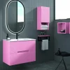 Mueble Suspendido 2 Cajones Frente Fresado De MDF 22 Mm Acabado Rosa + Lavabo Cerámico Grosor 1,7 Cm Blanco Brillo – Teram- DP Baños