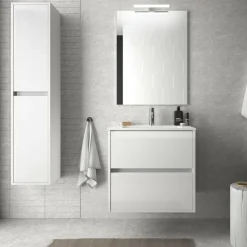 Mueble Suspendido 2 Cajones Con Lavabo De Porcelana Blanco Brillo – Noja – Salgar