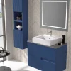 Mueble Suspendido 2 Cajones Frente Fresado Liso De MDF 22 Mm Acabado Océano + Lavabo Cerámico Grosor 1,7 Cm Blanco Brillo – Maná – DP Baños