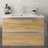 Mueble Suspendido 2 Cajones 70 Cm Con Tirador En Cromo Y Lavabo Porcelana – Spirit – Salgar