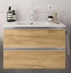 Mueble Suspendido 2 Cajones 70 Cm Con Tirador En Cromo Y Lavabo Porcelana – Spirit – Salgar
