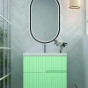Mueble Suspendido 2 Cajones Frente Fresado De MDF 22 Mm Acabado Mint + Lavabo Cerámico Grosor 1,7 Cm Blanco Brillo – Abi – DP Baños