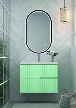 Mueble Suspendido 2 Cajones Frente Fresado De MDF 22 Mm Acabado Mint + Lavabo Cerámico Grosor 1,7 Cm Blanco Brillo – Abi – DP Baños