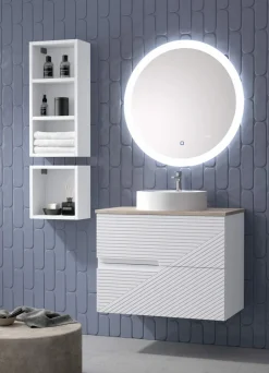 Mueble Suspendido 2 Cajones Frente Fresado De MDF 22 Mm Acabado Gris Ral 7035 + Lavabo Cerámico Grosor 1,7 Cm Blanco Brillo – Rimo – DP Baños