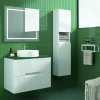Mueble Suspendido 2 Cajones Frente Fresado De MDF 22 Mm Acabado Blanco + Lavabo Cerámico Grosor 1,7 Cm Blanco Brillo – Istor- DP Baños