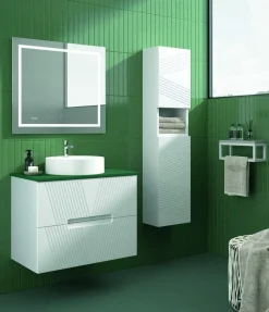 Mueble Suspendido 2 Cajones Frente Fresado De MDF 22 Mm Acabado Blanco + Lavabo Cerámico Grosor 1,7 Cm Blanco Brillo – Istor- DP Baños
