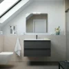 Mueble Suspendido 2 Cajones 60 Cm Con Tirador En Negro Soft Y Lavabo Porcelana – Spirit – Salgar
