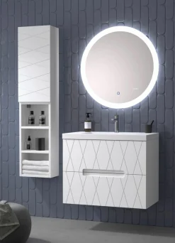 Mueble Suspendido 2 Cajones Frente Fresado De MDF 22 Mm Acabado Blanco + Lavabo Cerámico Grosor 1,7 Cm Blanco Brillo – Nanda – DP Baños