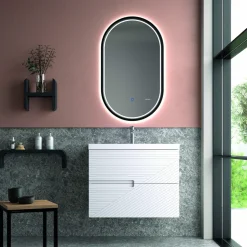 Mueble Suspendido 2 Cajones Frente Fresado De MDF 22 Mm Acabado Blanco + Lavabo Cerámico Grosor 1,7 Cm Blanco Brillo – Rimo – DP Baños