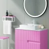 Mueble Suspendido 2 Cajones Frente Fresado Liso De MDF 22 Mm Acabado Rosa + Lavabo Cerámico Grosor 1,7 Cm Blanco Brillo – Maná – DP Baños