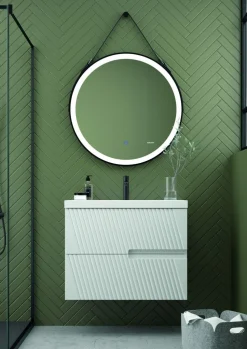 Mueble Suspendido 2 Cajones Frente Fresado Liso De MDF 22 Mm Acabado Blanco + Lavabo Cerámico Grosor 1,7 Cm Blanco Brillo – Saser – DP Baños