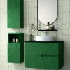Mueble Suspendido 2 Cajones Frente Fresado Liso De MDF 22 Mm Acabado Oliva + Lavabo Cerámico Grosor 1,7 Cm Blanco Brillo – Gurla – DP Baños