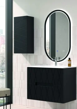 Mueble Suspendido 2 Cajones Frente Fresado De MDF 22 Mm Acabado Negro + Lavabo Cerámico Grosor 1,7 Cm Blanco Brillo – Nanda – DP Baños