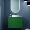 Mueble Suspendido 2 Cajones Frente Fresado Liso De MDF 22 Mm Acabado Oliva + Lavabo Cerámico Grosor 1,7 Cm Blanco Brillo – Maná – DP Baños