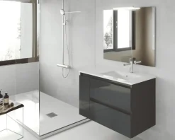 Mueble Suspendido De 2 Cajones Y 1 Puerta + Lavabo Ceramico Flat – Box – Visobath