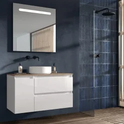 Mueble Suspendido De 2 Cajones Y 1 Puerta + Lavabo Ceramico Flat – Box – Visobath