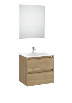 PACK – Conjunto De Mueble De Dos Cajones Con Lavabo Y Espejo Victoria Con Aplique LED Starlight – Tenet – Roca