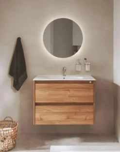 PACK – Conjunto De Mueble De Dos Cajones Con Lavabo Y Espejo Victoria Con Aplique LED Starlight – Tenet – Roca