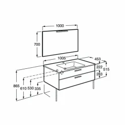 PACK – Conjunto De Mueble Base Con Dos Cajones, Lavabo De Sobremueble, Espejo Y Aplique LED – Victoria – Roca