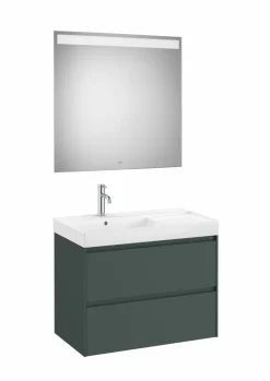 PACK – Conjunto De Mueble Base De Dos Cajones, Lavabo Y Espejo Eidos Con Luz LED Integrada En La Parte Superior – Ona – Roca