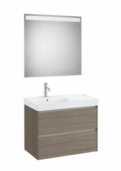 PACK – Conjunto De Mueble Base De Dos Cajones, Lavabo Y Espejo Eidos Con Luz LED Integrada En La Parte Superior – Ona – Roca