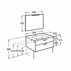 PACK – Conjunto De Mueble Base Con Dos Cajones, Lavabo De Sobremueble, Espejo Y Aplique LED – Victoria – Roca