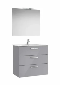 PACK Family – Conjunto De Mueble Base Con Tres Cajones, Lavabo De Sobremueble, Espejo Y Aplique LED – Victoria – Roca