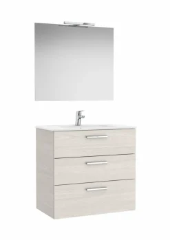 PACK Family – Conjunto De Mueble Base Con Tres Cajones, Lavabo De Sobremueble, Espejo Y Aplique LED – Victoria – Roca