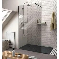 Panel Fijo Con Perfileria Negra Y Vidrio De 8 Mm Transparente – Serie Heaven Black – Salgar