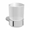 Portacepillos Vaso Con Soporte Pared Latón  cromado/ Vidrio Opaco Serie SANTORINI – 16339.B – Nofer