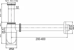 Sifón Telescópico De Lavabo Mod. B, 1Ó1/4 Zamac Cromado – 400040125 – AQG