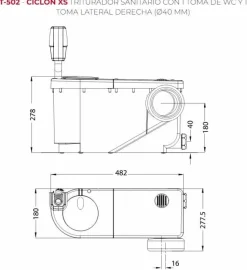 Triturador Sanitario Con Toma Wc 1 Toma Lateral Derecha (Ø40 Mm). Motor: 470 W. Bombeo Hasta 5 M De Altura O 52 M En Horizontal – T-502.075301 – Ciclon S – Jimten